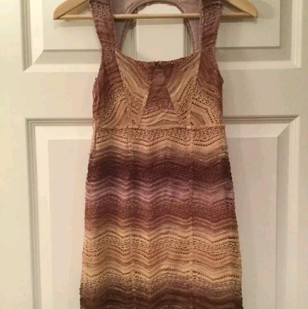 Free people dress lace overlay purple & tan euc